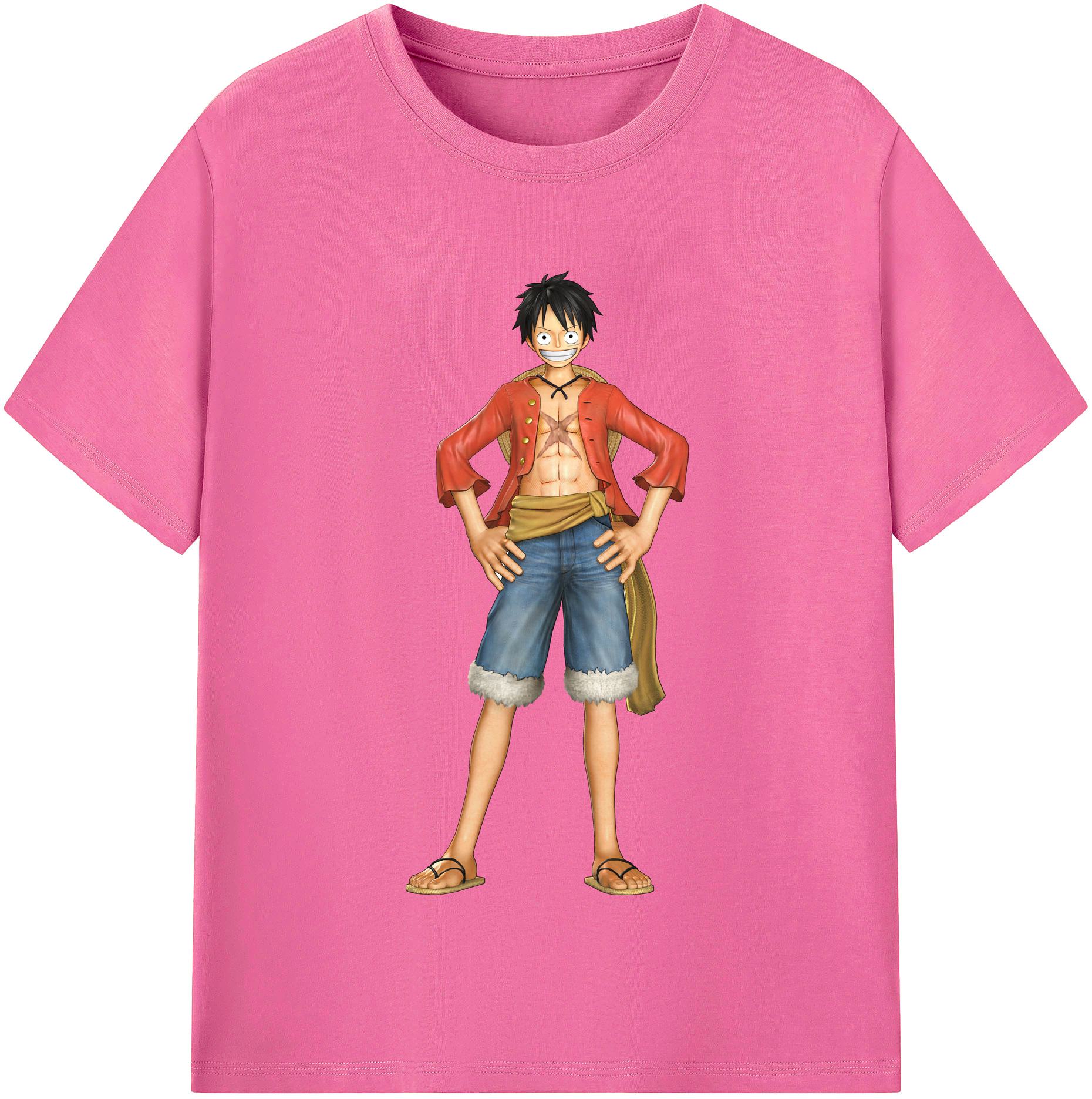 ワンピース モンキー・D・ルフィ ONE PIECE Monkey D. Luffy レディースカジュアルプリントTシャツ（綿100％）